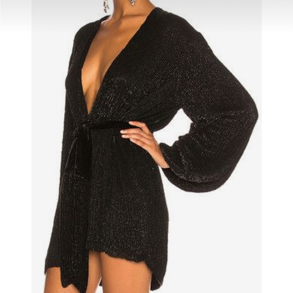 Retrofete Gabrielle Embellished Sequin Robe Wrap Mini Dress